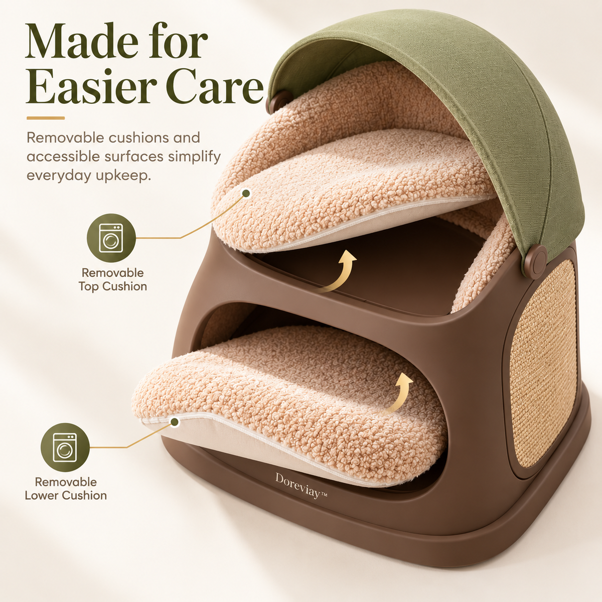 Doreviay™ Sculptural Dual-Level Cat Bed with Adjustable Privacy Canopy