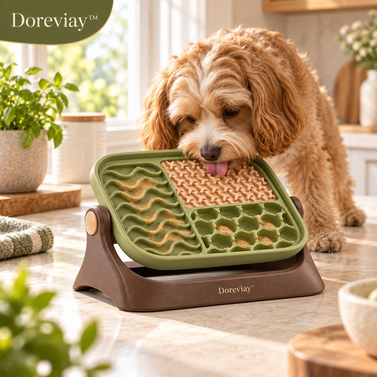 Doreviay™ Sculpted Slow Feeding Lick Mat with Adjustable Stand and Reversible Texture Tray