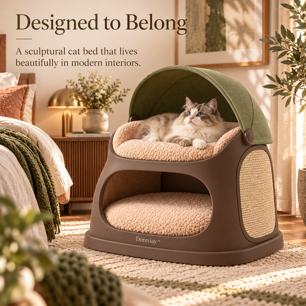 Doreviay™ Sculptural Dual-Level Cat Bed with Adjustable Privacy Canopy
