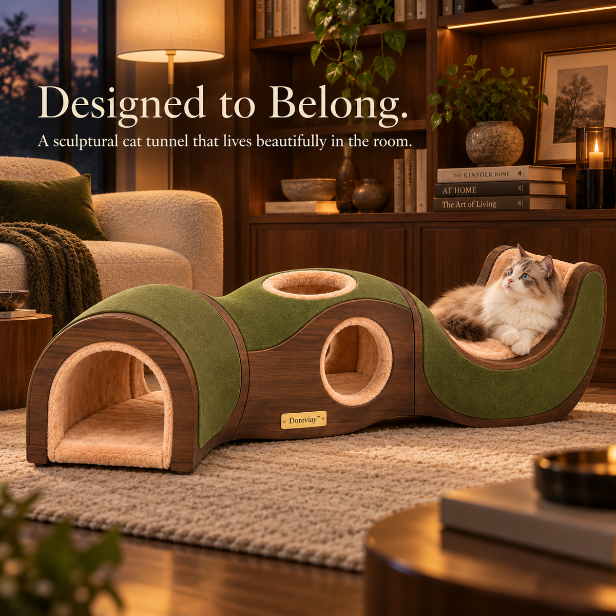 Doreviay™ Modular Curved Cat Tunnel with Lookout Windows and Convertible Lounge Path