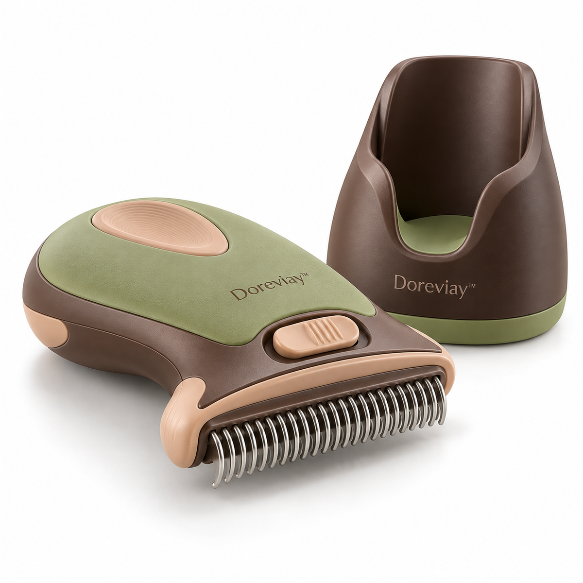 Doreviay™ Contoured Pet Deshedding Brush with Reversible Grooming Head and Fur-Release Slider