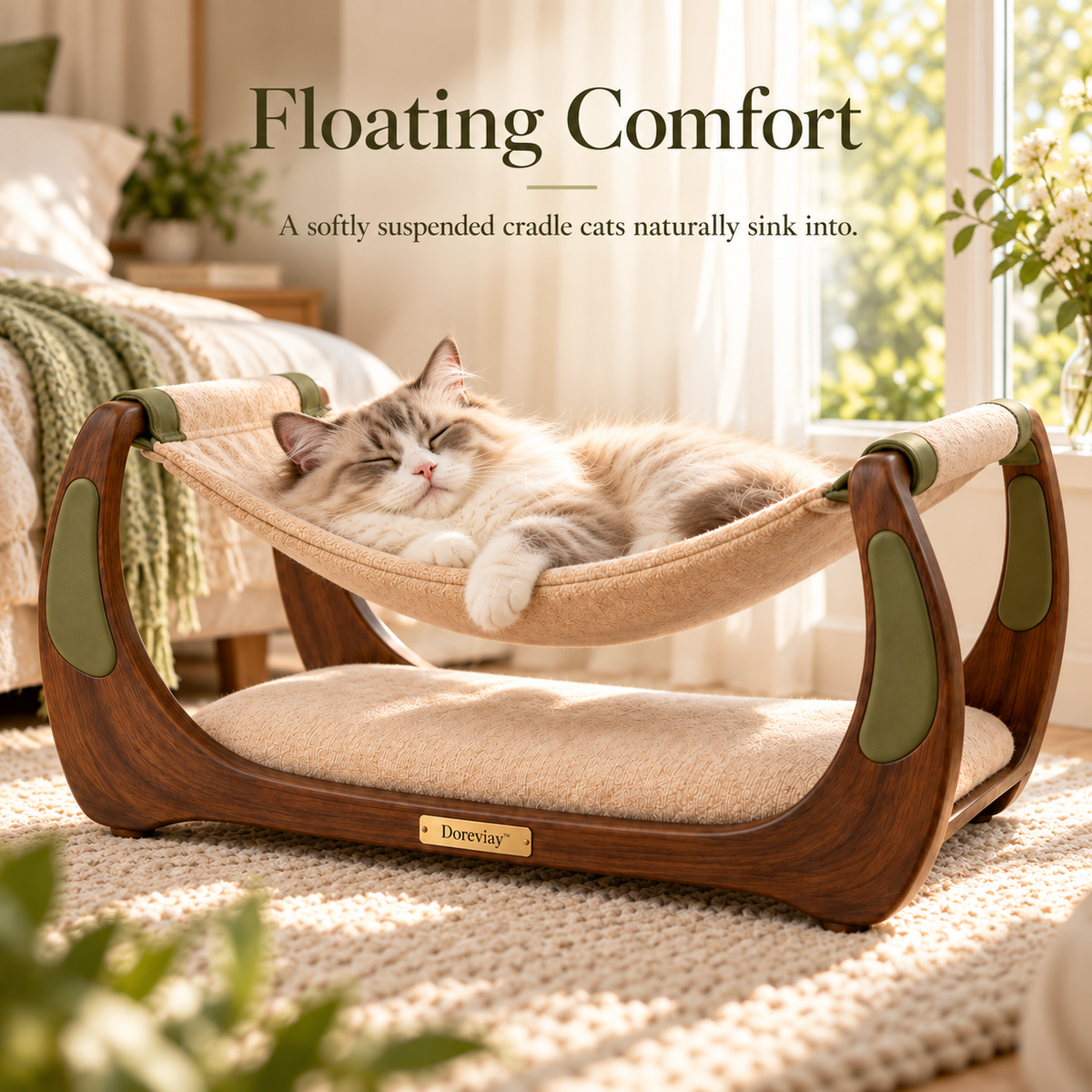 Doreviay™ Sculptural Suspended Cat Hammock with Adjustable Lounge Depth and Lower Resting Zone