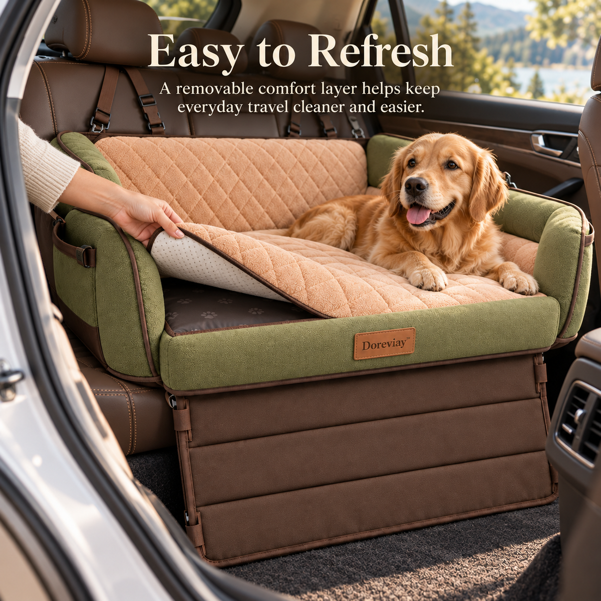 Doreviay™ Structured Rear-Seat Pet Travel Mat with Foldable Support Deck