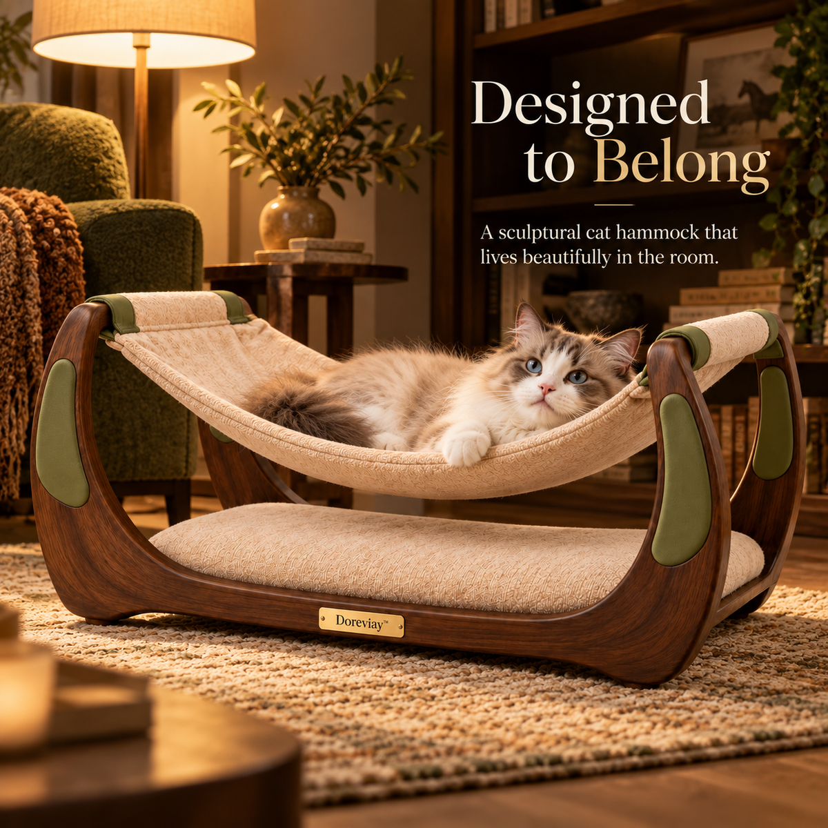 Doreviay™ Sculptural Suspended Cat Hammock with Adjustable Lounge Depth and Lower Resting Zone