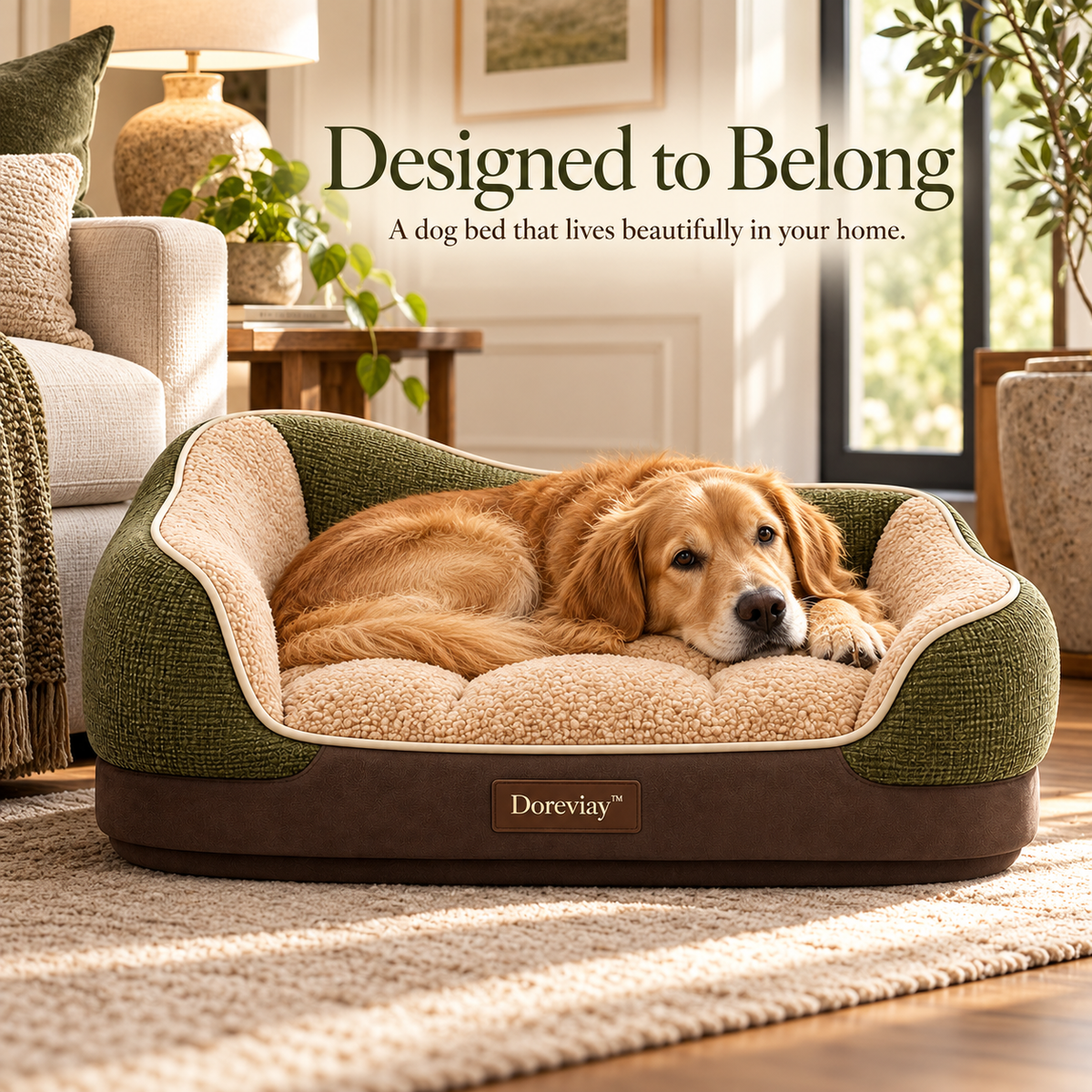 Doreviay™ Sculpted Orthopedic Dog Bed with Low-Step Support Deck
