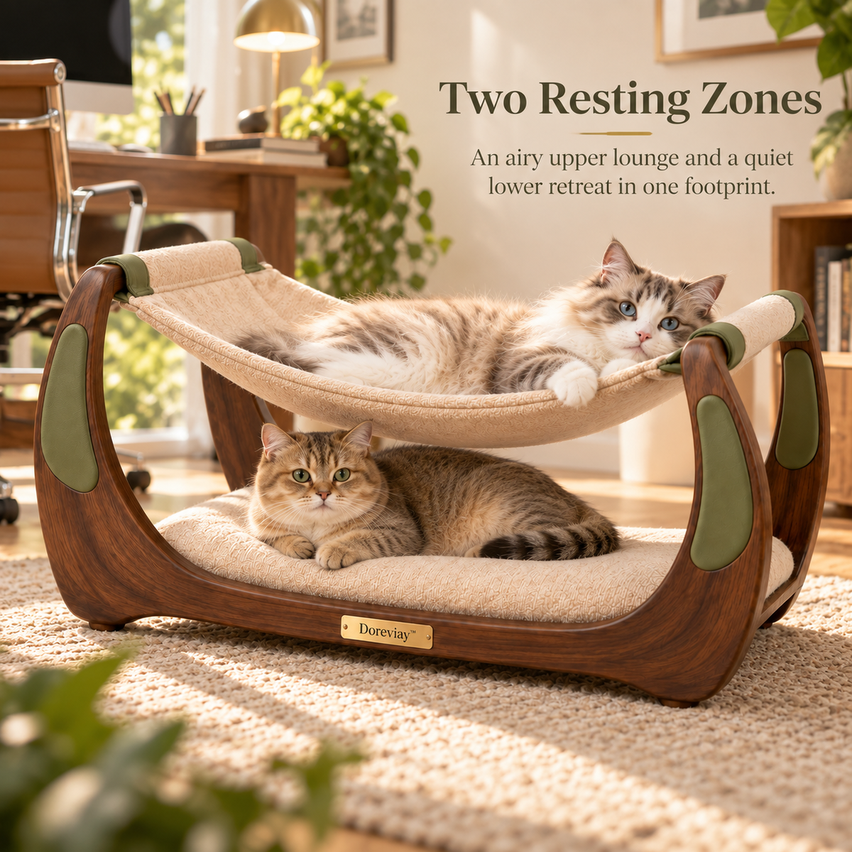 Doreviay™ Sculptural Suspended Cat Hammock with Adjustable Lounge Depth and Lower Resting Zone