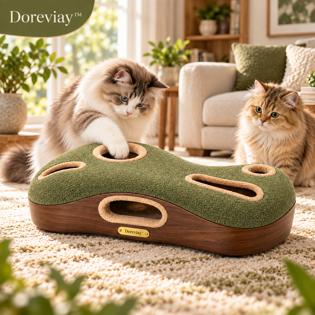 Doreviay™ Sculptural Automatic Cat Toy with Hidden Multi-Path Moving Lure