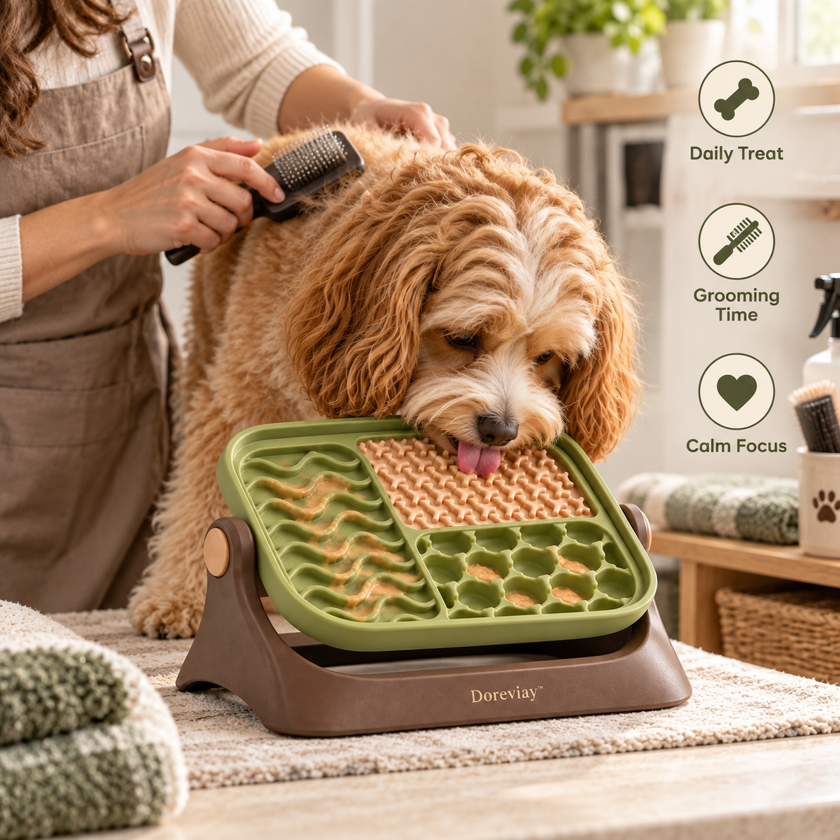 Doreviay™ Sculpted Slow Feeding Lick Mat with Adjustable Stand and Reversible Texture Tray