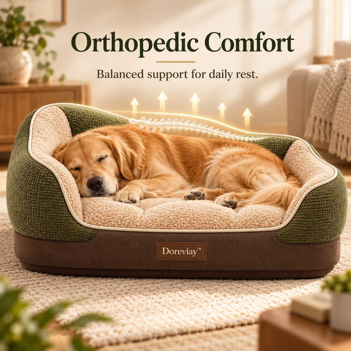 Doreviay™ Sculpted Orthopedic Dog Bed with Low-Step Support Deck