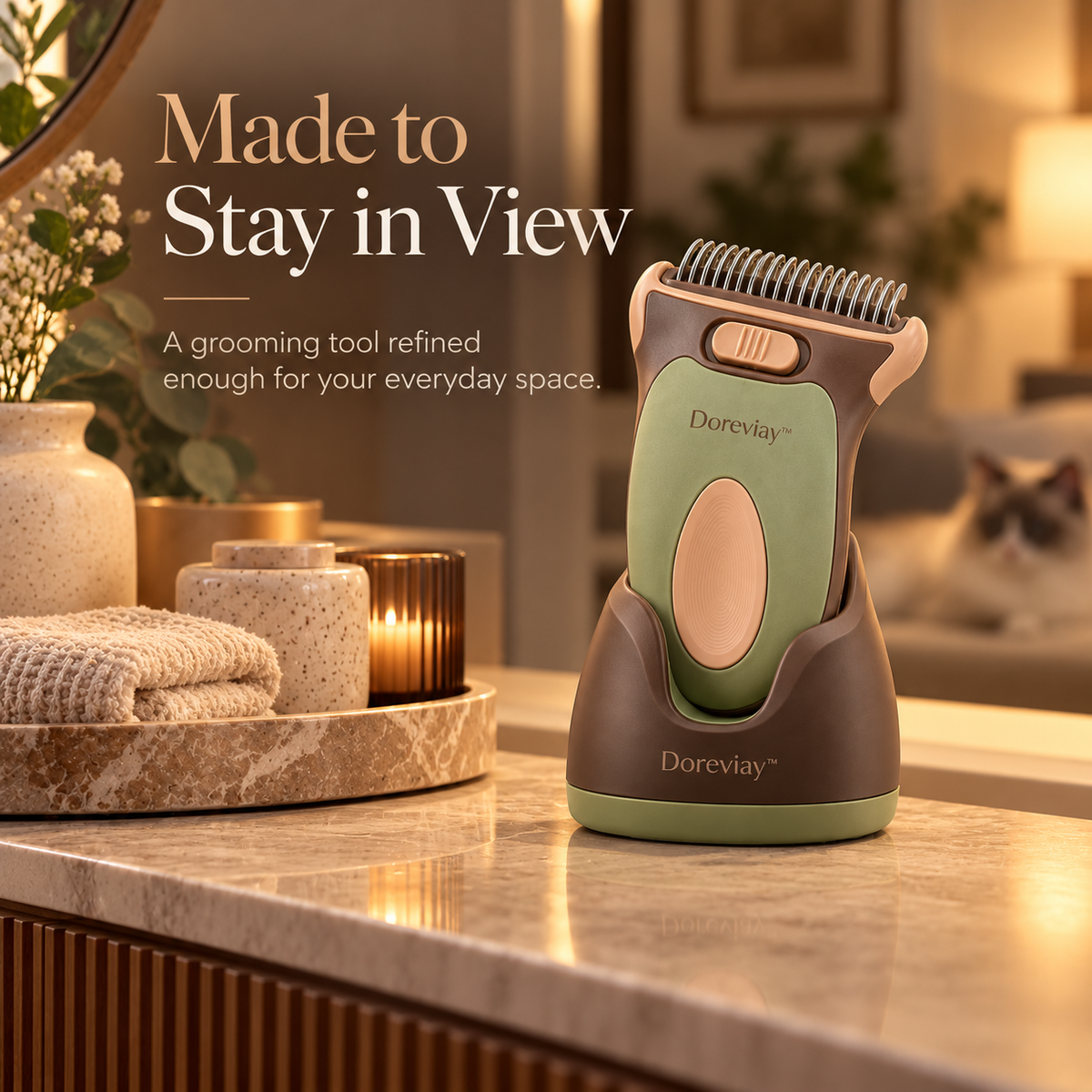 Doreviay™ Contoured Pet Deshedding Brush with Reversible Grooming Head and Fur-Release Slider