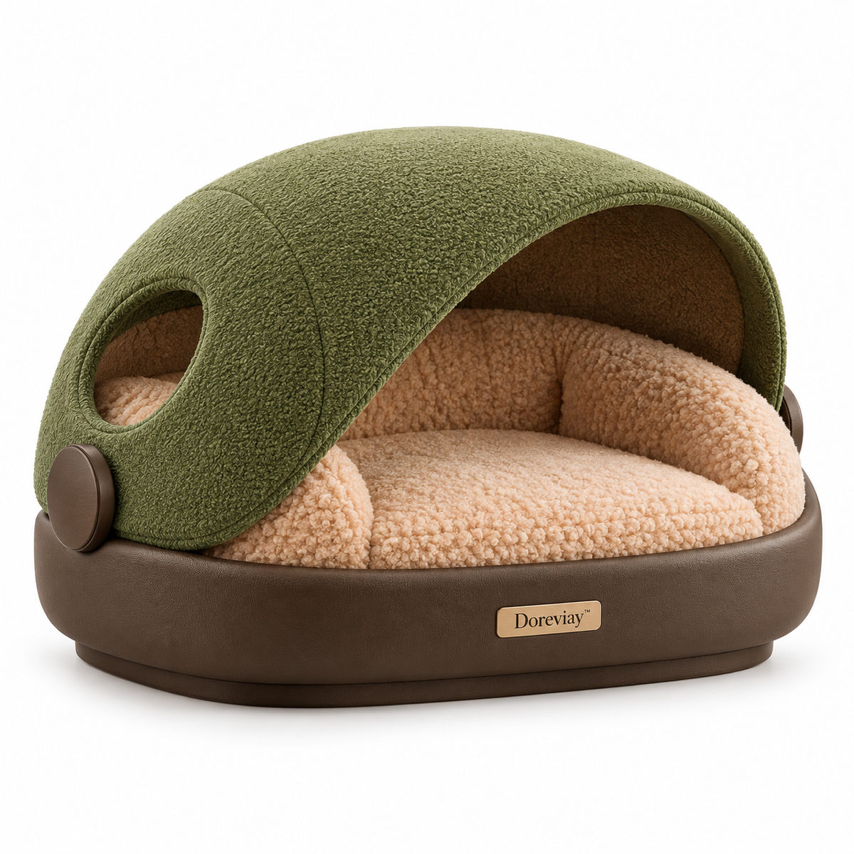 Doreviay™ Sculptural Cave Pet Bed with Rotating Privacy Shell and Reversible Nest