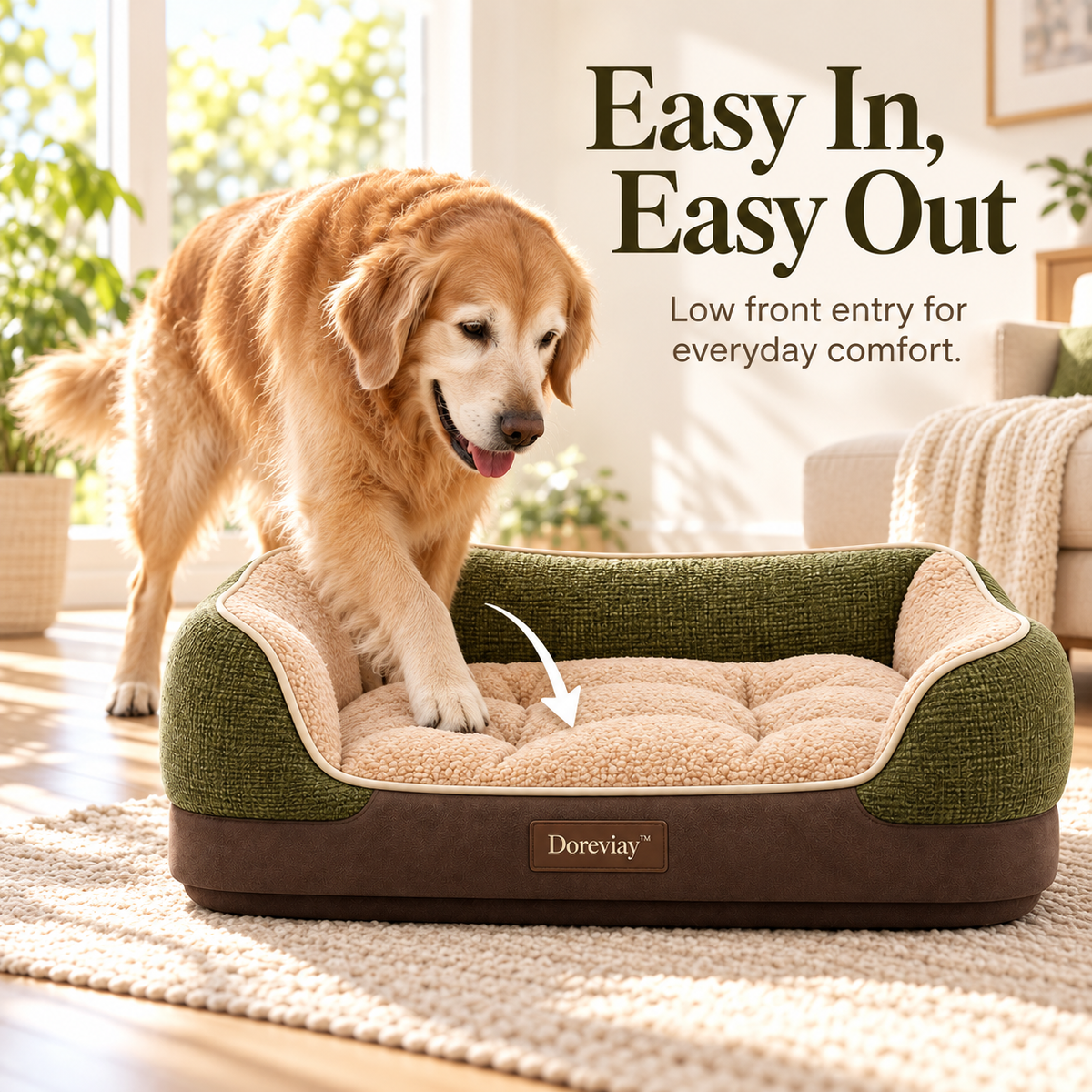 Doreviay™ Sculpted Orthopedic Dog Bed with Low-Step Support Deck