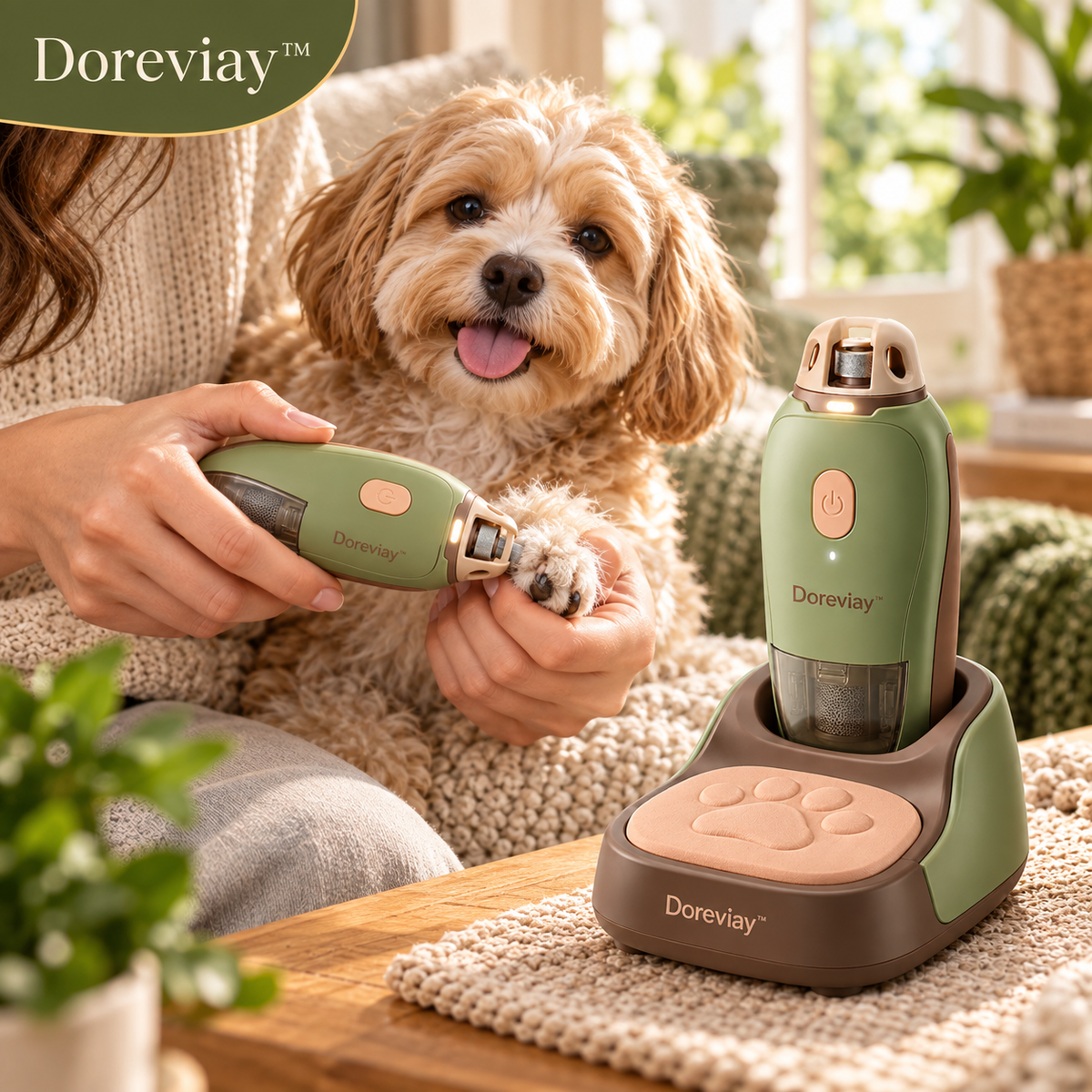 Doreviay™ Sculpted Electric Pet Nail Grinder with Paw Rest and Grooming Dock