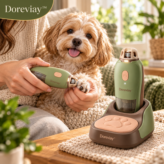 Doreviay™ Sculpted Electric Pet Nail Grinder with Paw Rest and Grooming Dock