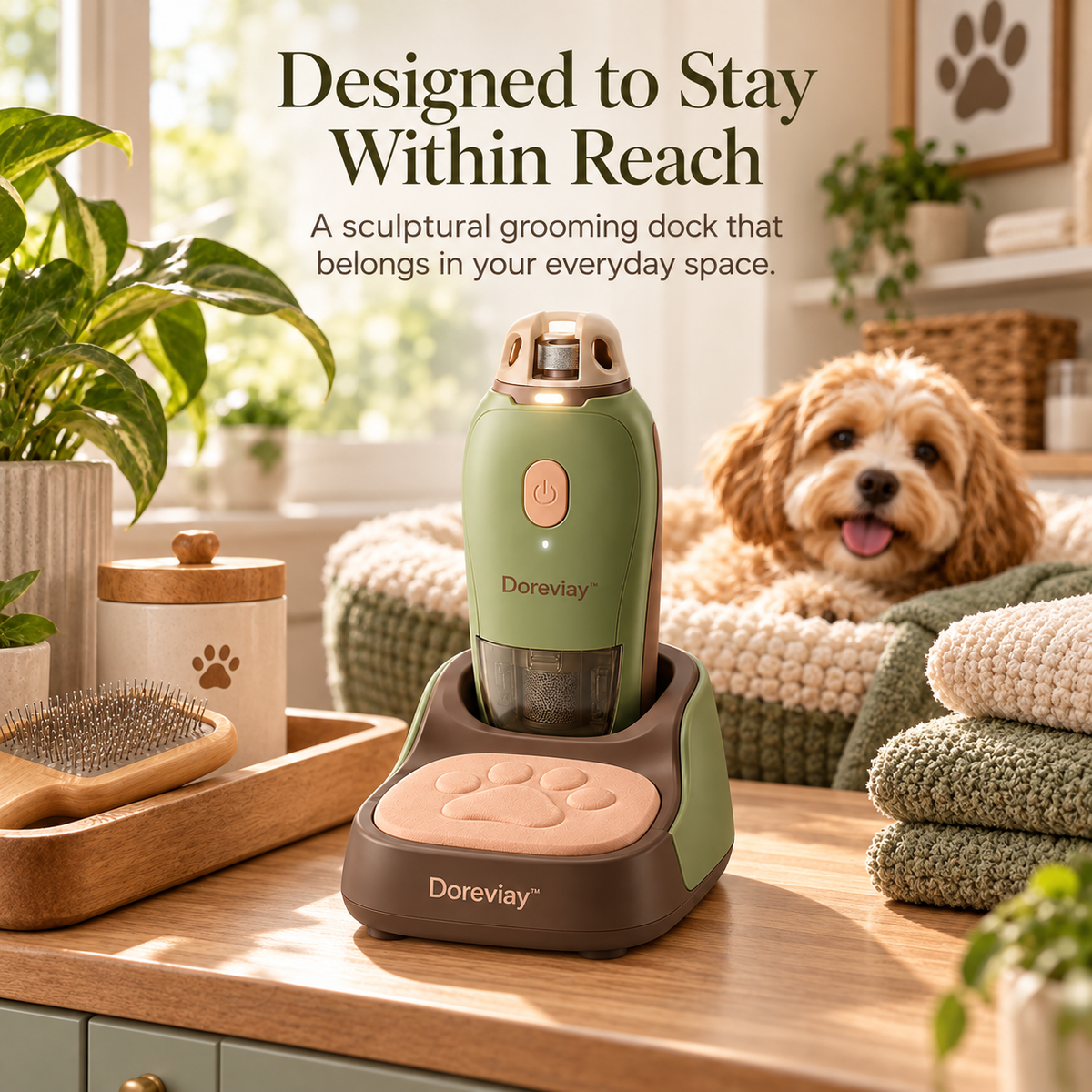 Doreviay™ Sculpted Electric Pet Nail Grinder with Paw Rest and Grooming Dock