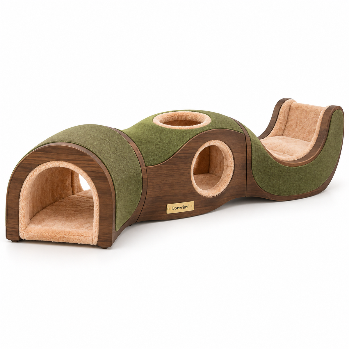 Doreviay™ Modular Curved Cat Tunnel with Lookout Windows and Convertible Lounge Path