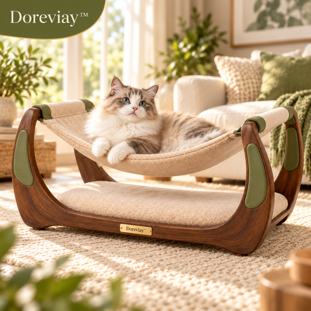 Doreviay™ Sculptural Suspended Cat Hammock with Adjustable Lounge Depth and Lower Resting Zone