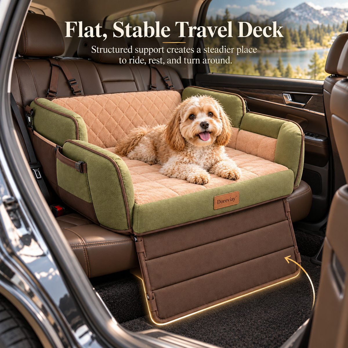 Doreviay™ Structured Rear-Seat Pet Travel Mat with Foldable Support Deck