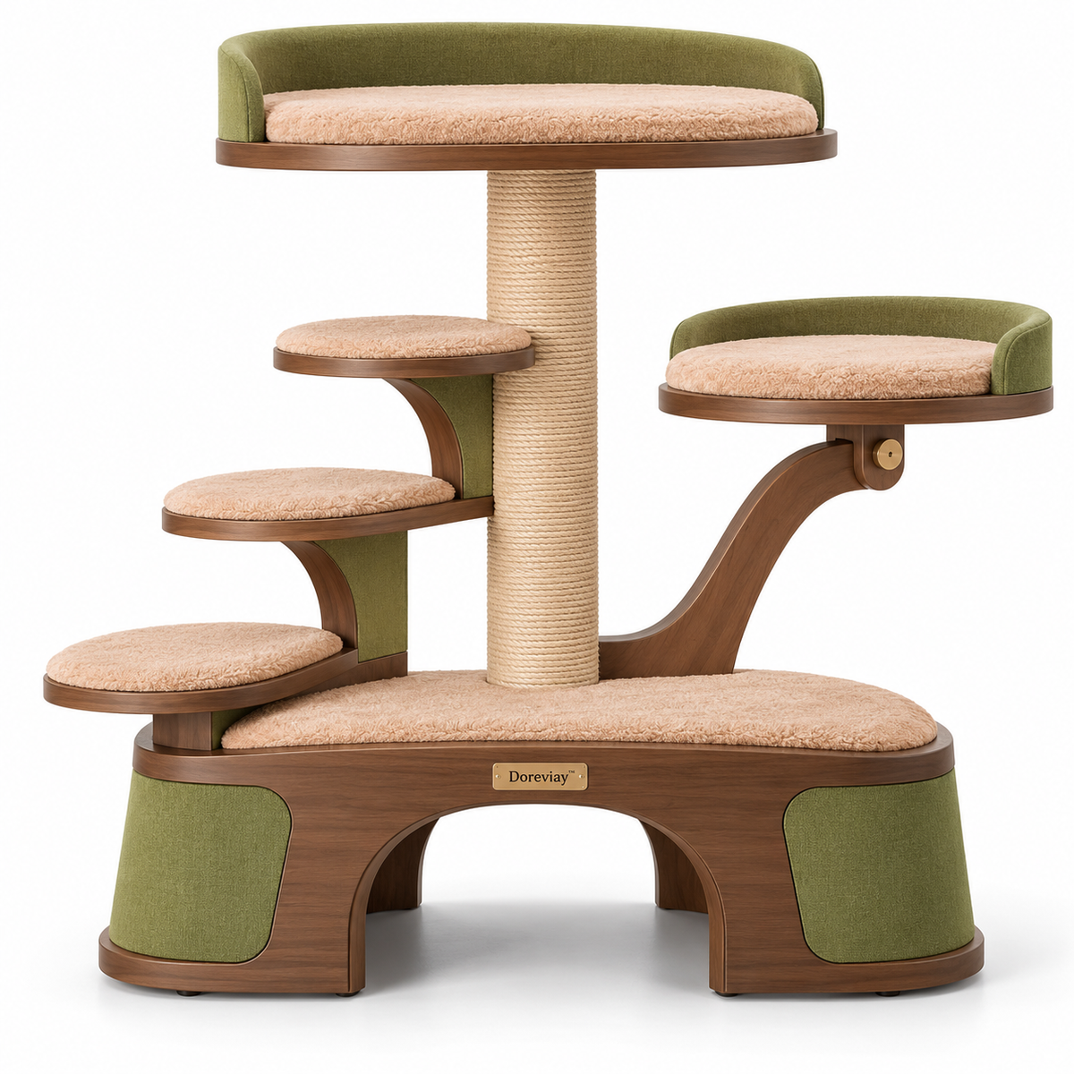 Doreviay™ Sculptural Split-Level Cat Tree with Walk-Through Arch and Adjustable Perches