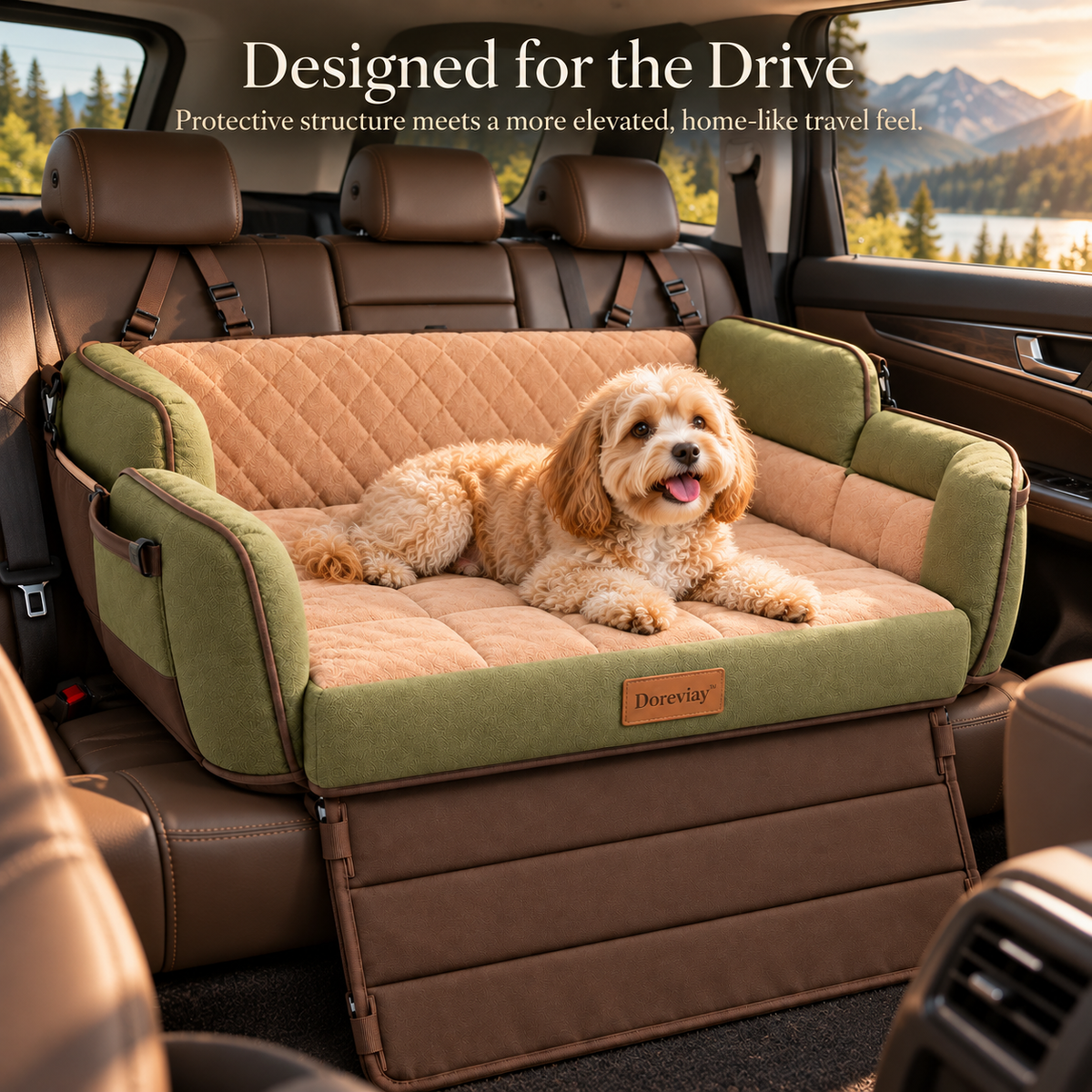 Doreviay™ Structured Rear-Seat Pet Travel Mat with Foldable Support Deck