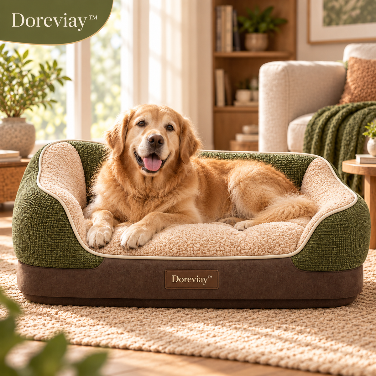 Doreviay™ Sculpted Orthopedic Dog Bed with Low-Step Support Deck