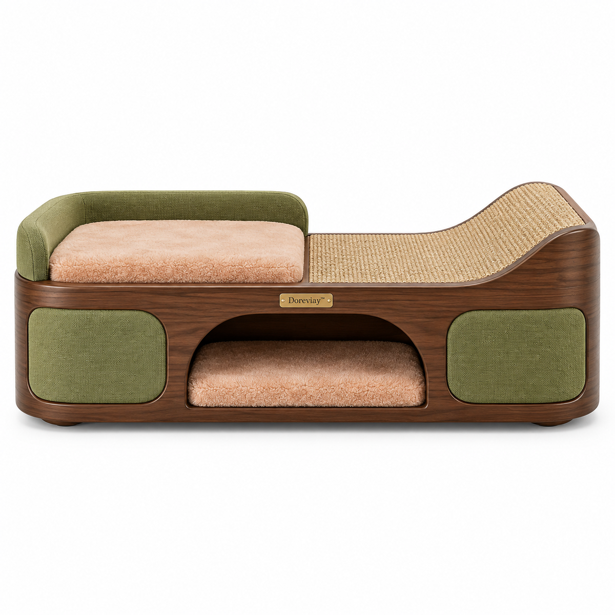 Doreviay™ Sculptural Cat Scratching Bench with Reversible Panels and Hideaway Lounge