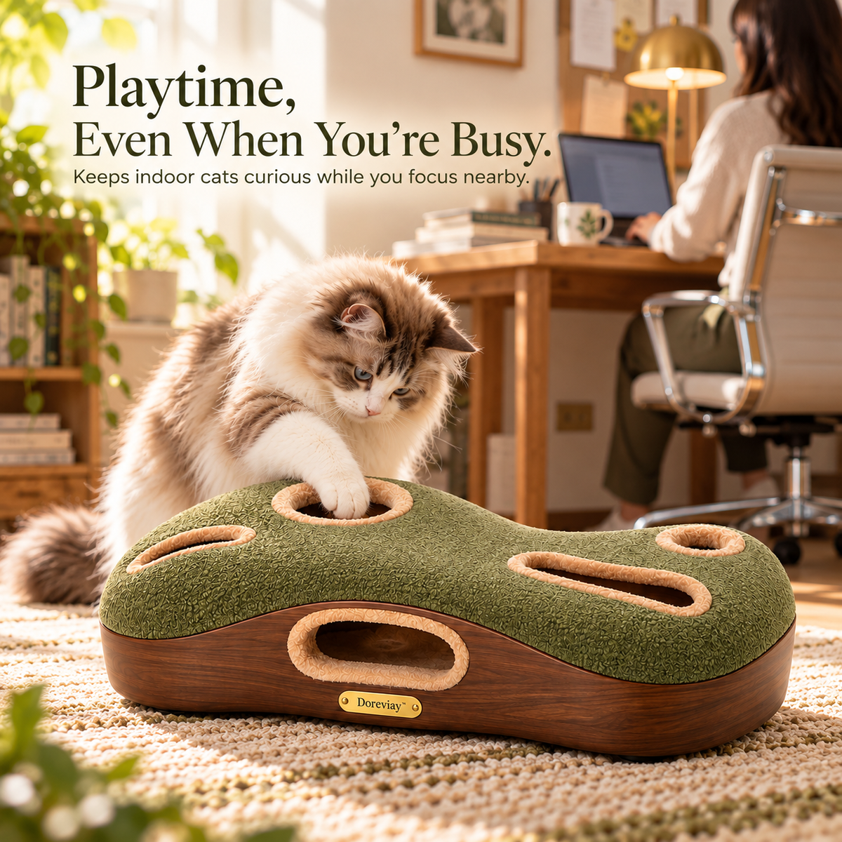 Doreviay™ Sculptural Automatic Cat Toy with Hidden Multi-Path Moving Lure