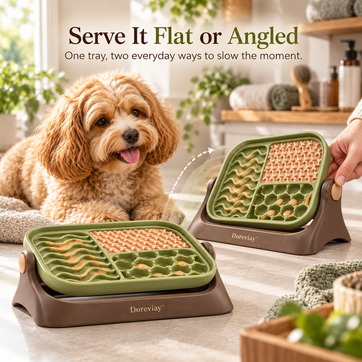 Doreviay™ Sculpted Slow Feeding Lick Mat with Adjustable Stand and Reversible Texture Tray
