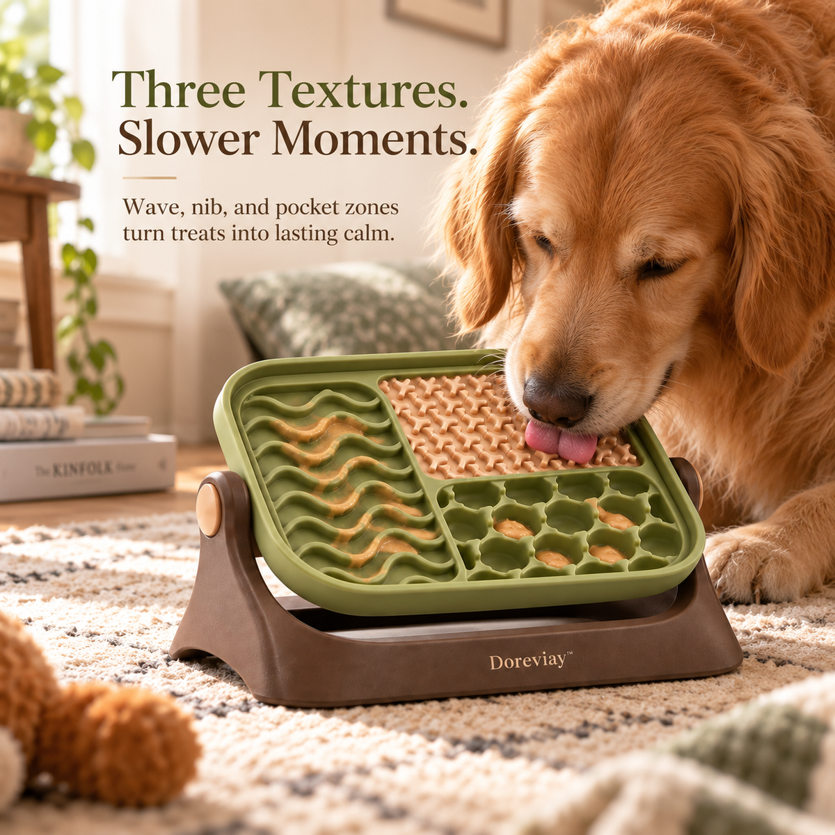 Doreviay™ Sculpted Slow Feeding Lick Mat with Adjustable Stand and Reversible Texture Tray